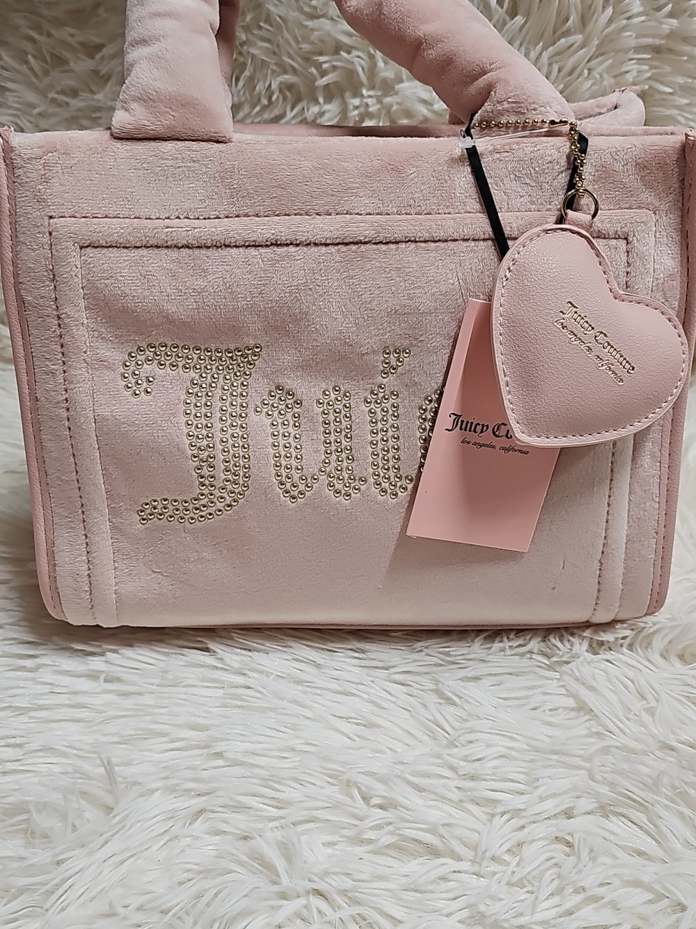 Juicy Couture Pink Mini Velour Logo Tote Crossbody Shoulder Hand Bag - Picture 2 of 14